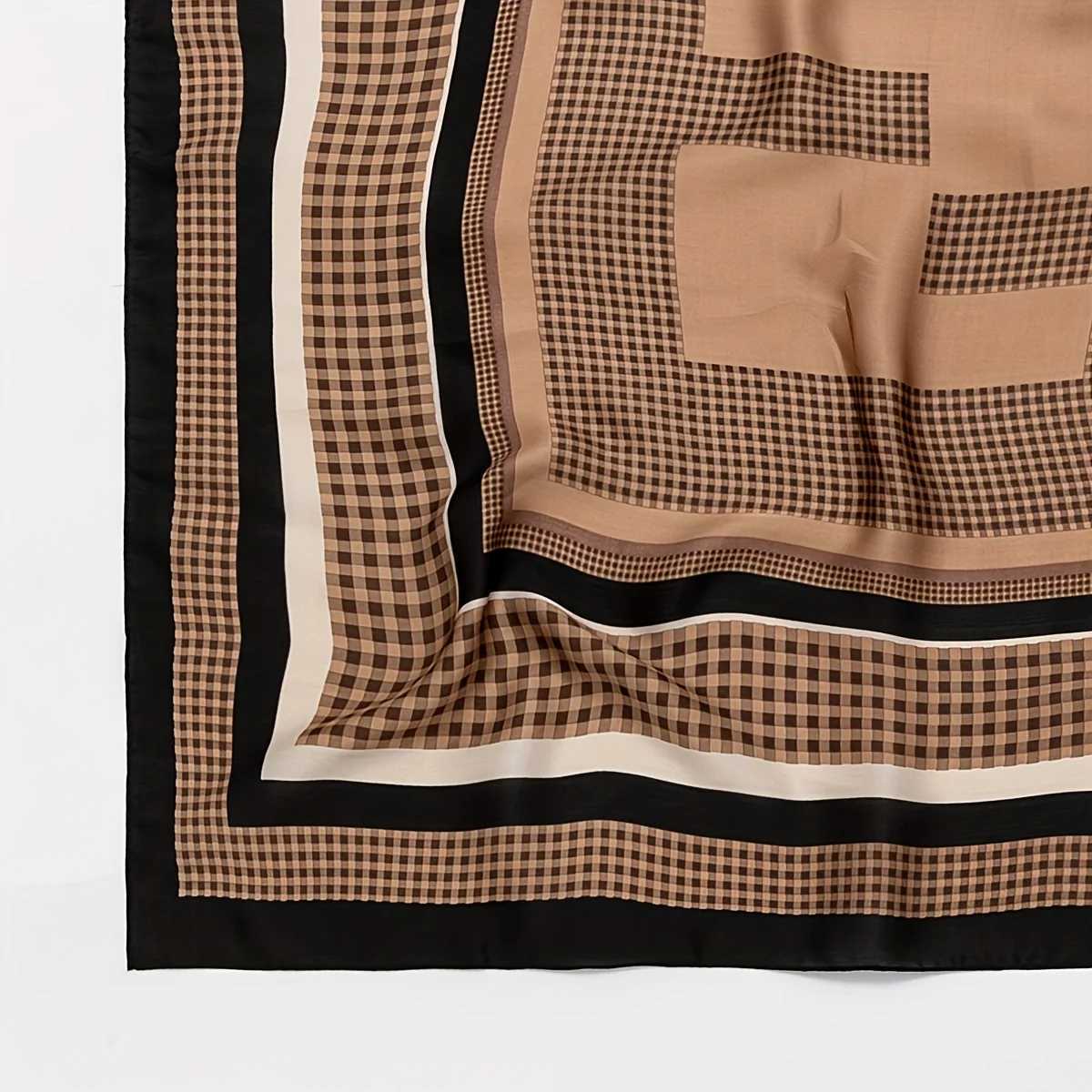 Scarves 27.5 Tartan Print Bandana Square Scarf Satin Checkered Pattern Neck Wr Head Scarf Hair Accessories For Women J240712