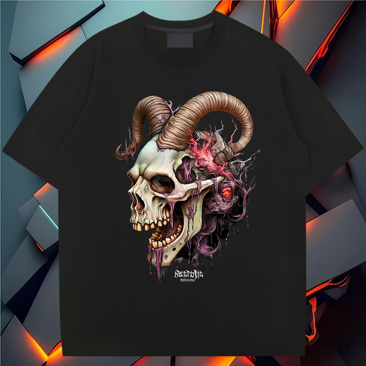 New T Shirt For Man Skeleton 230g Cotton Customized Spring Summer Mens Tshirts Crew Neck Cotton Breathable Comfortable