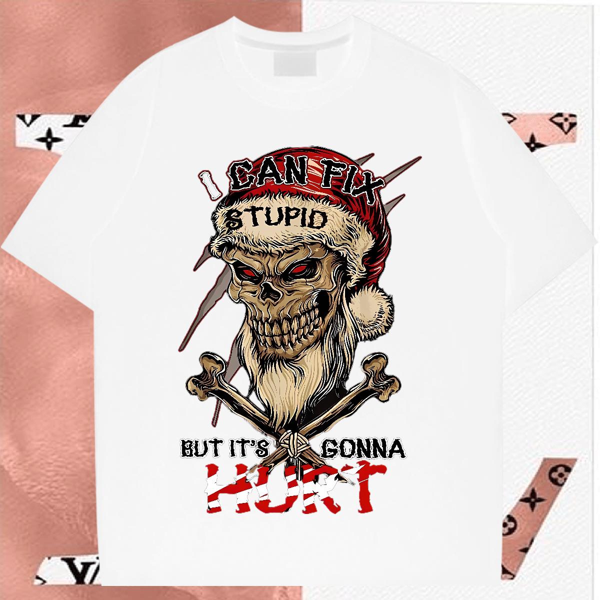 2024 DIY T-Shirts Skeleton 230g Cotton Asian Size Men Tops Tees Street Wear Round Neck Short Sleeve Soft Clothes