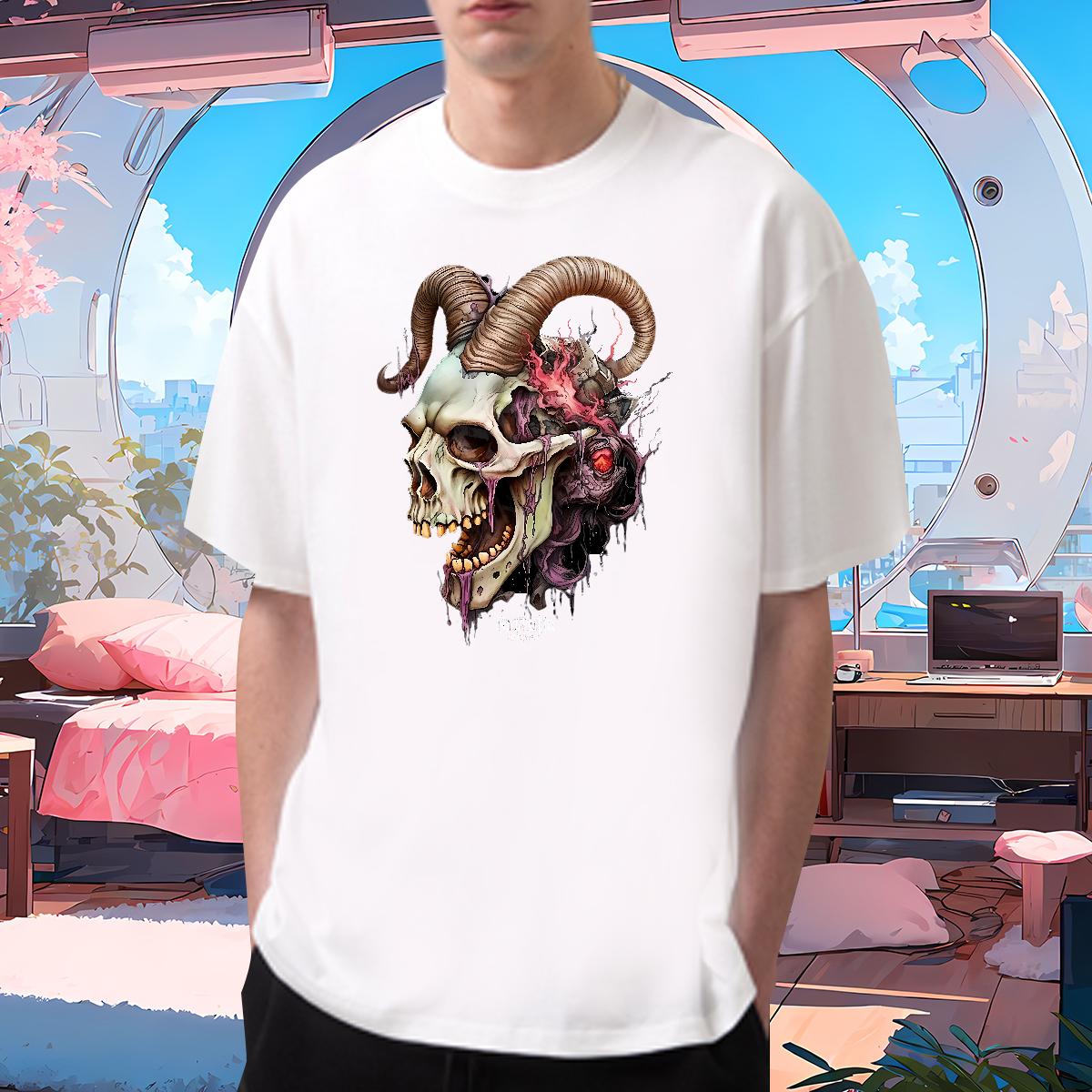 Wholesale T shirt Skeleton 100% Cotton 230g White Plus Size Home Outdoor Men Clothes T-Shirt O-Neck Short Sleeve Cotton Unisex