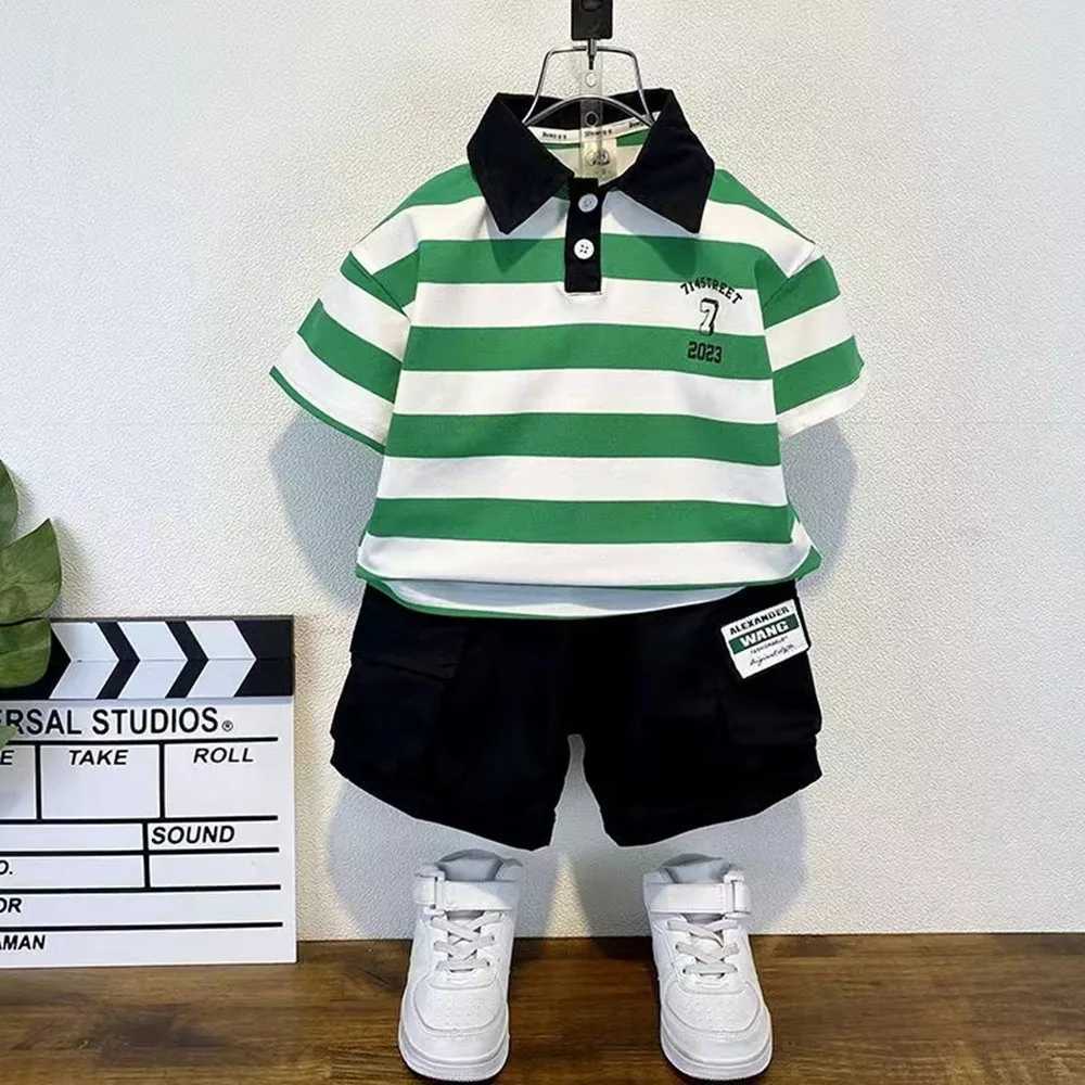 Clothing Sets Boys Summer Clothing Set 2024 New Western Style Childrens Summer POLO Shirt Thin Short sleeved Clothes Two Piece Set