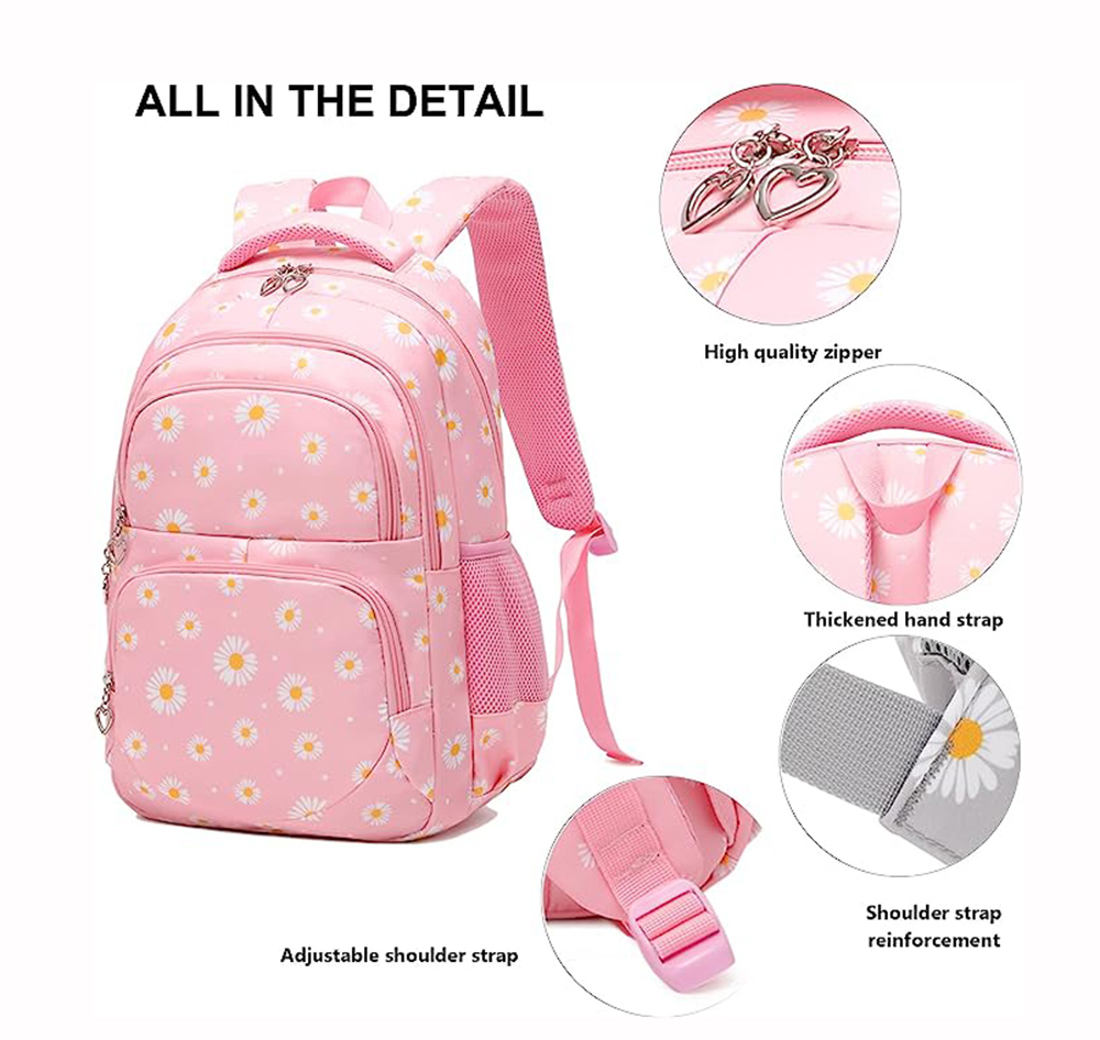Daisy Prints School Backpack Set with Lunch Kits Bookbag for Teenager Girls 3pcs SchoolBag for Primary Student Book Bag