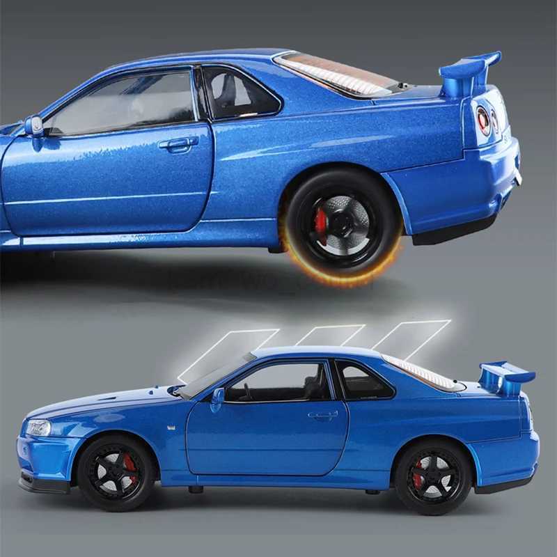 1 24 Nissan Skyline Ares GTR R34 Alloy Sports Car Model Diecasts Metal Racing Car Vehicles Model Sound Light Childrens Toys GiftM240717