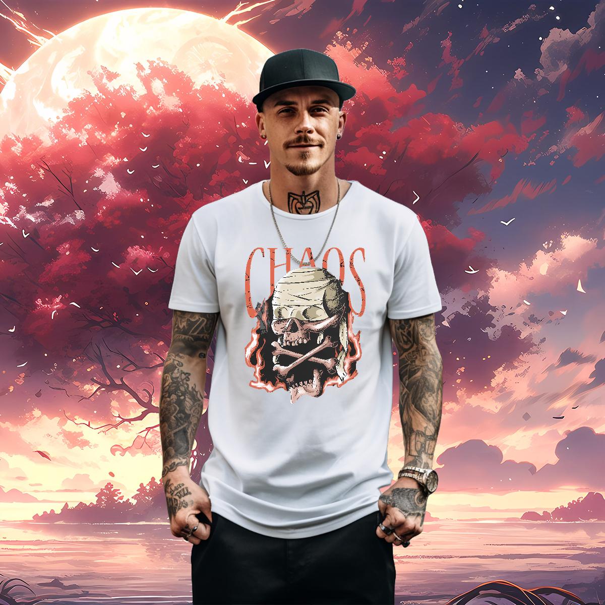Stylist T Shirt For Man Skeleton 230g Cotton Customized Street wear Hip Hop Men Tops Tees Breathable Short Sleeve High Quality
