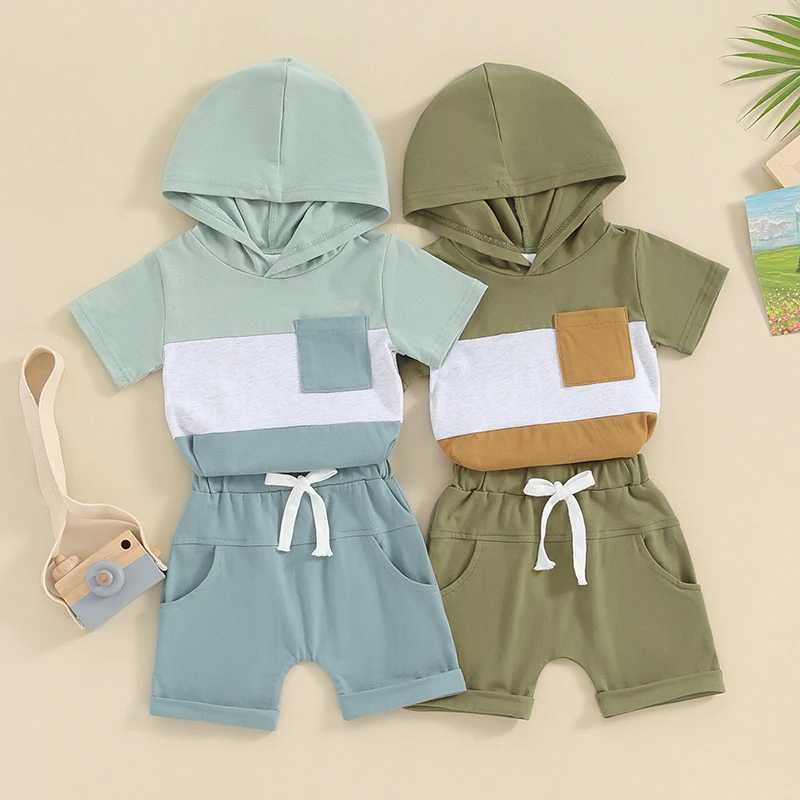 Clothing Sets Summer Cotton Baby Sets short sleeve Contrast Color Hooded Boy T-shirt + Shorts Sets Toddler Clothing Baby Boy Clothes