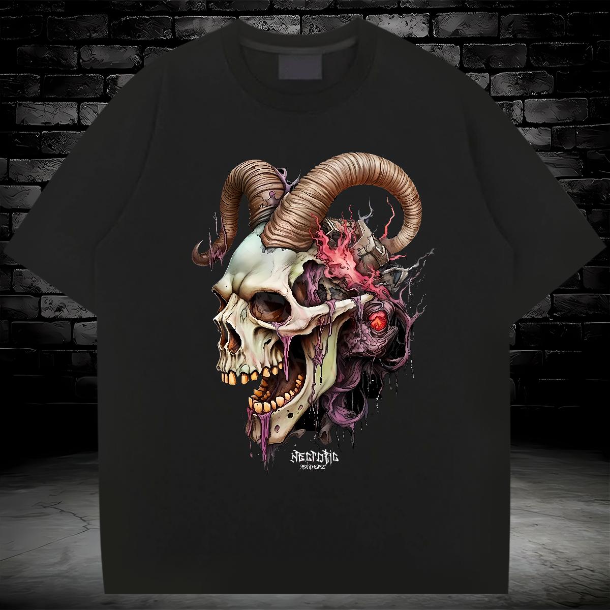 2024 New Men T Shirts Skeleton 230g 100% Cotton Anime Print Casual Beach Men Clothes T-Shirt Breathable Short Sleeve Loose