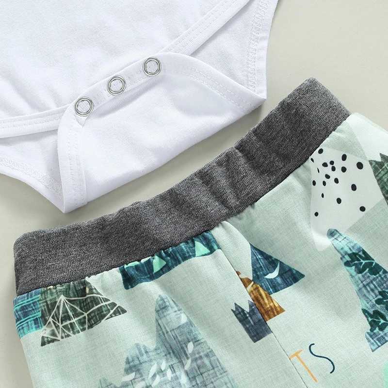 Clothing Sets Baby Boys Fall Clothes Outfit Letter Mountains Print Crew Neck Long Sleeve Romper Elastic Waist Long Pants Hat 3Pcs Set