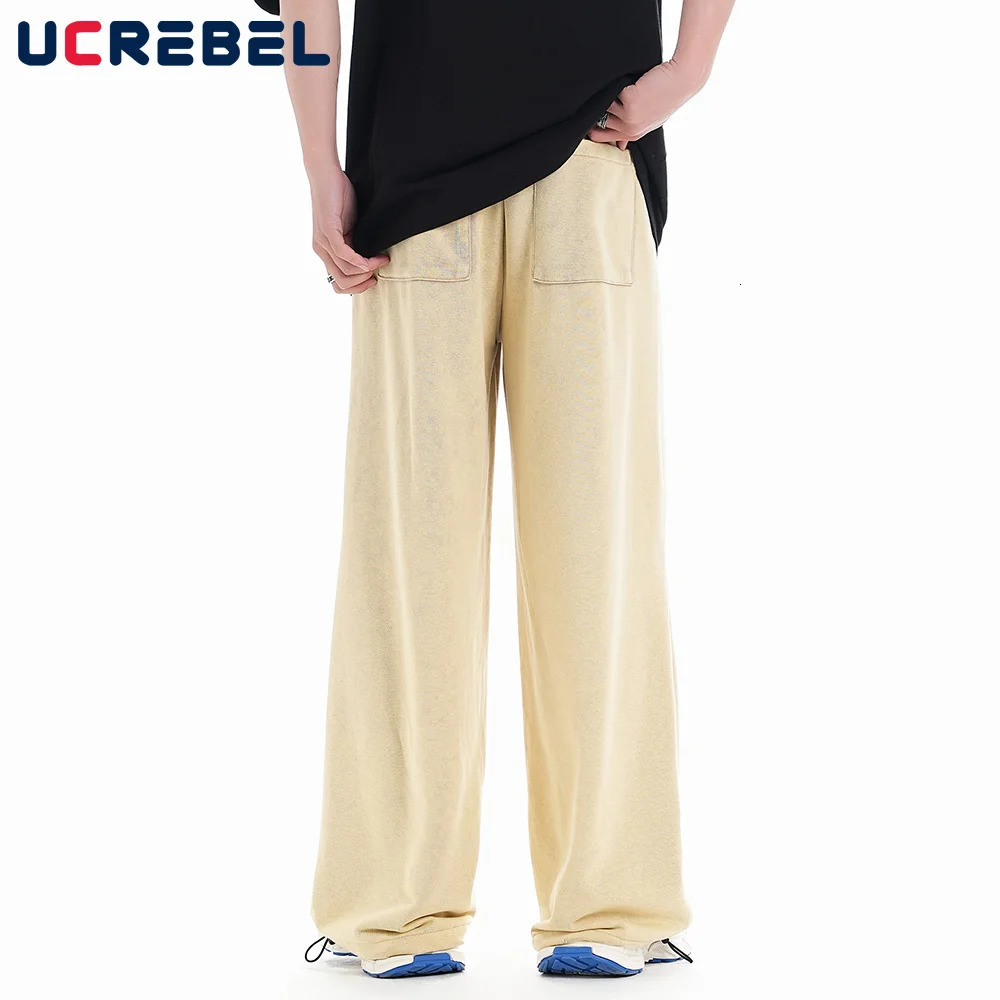 Angel Print Wide Leg Pants Mens Ripped Retro High Street Elastic Waist Loose Sweatpants Men Trousers 240708