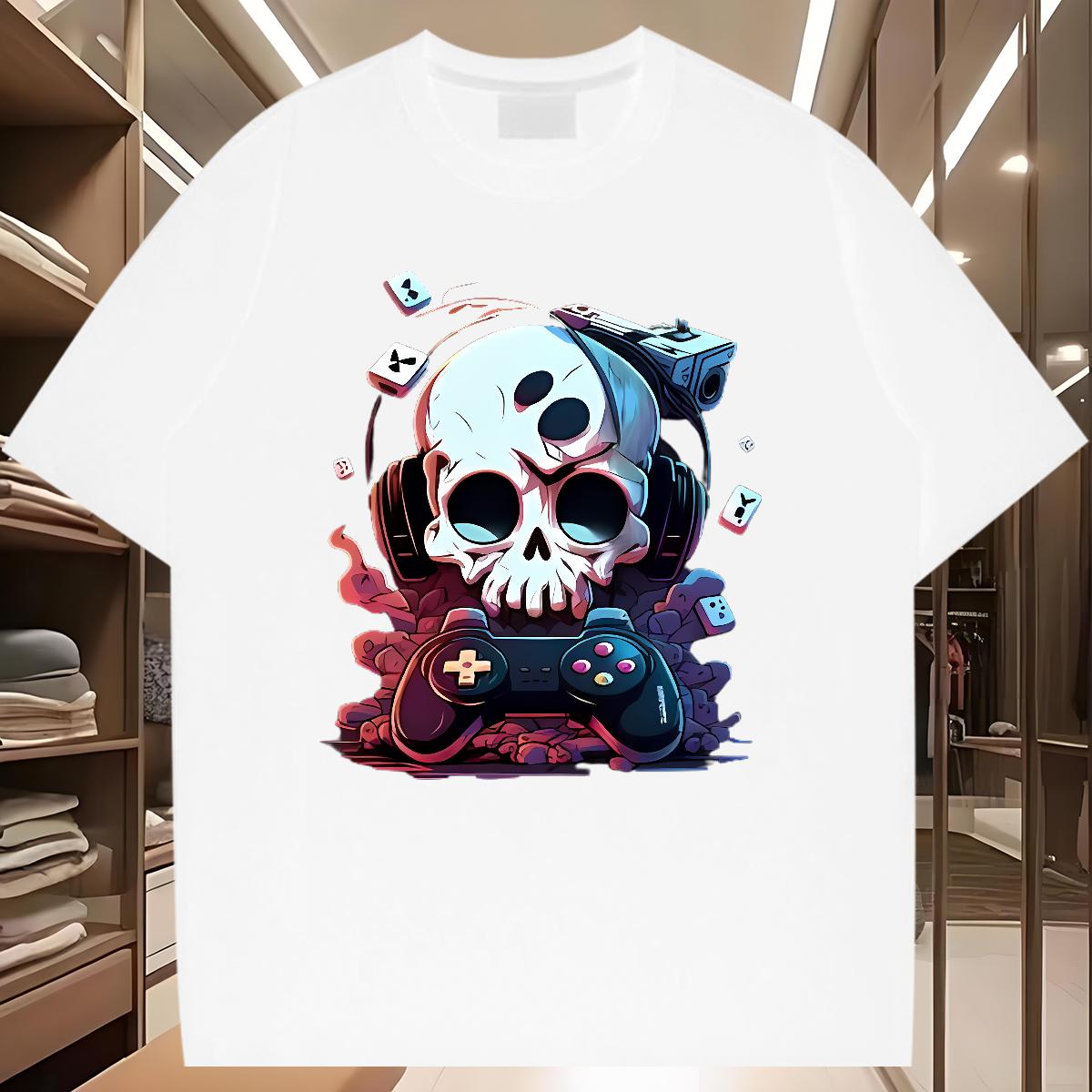 Wholesale Man T Shirts Skeleton 100% Cotton 230g Street wear Hip Hop Crew Neck Cotton Breathable Men Clothes T-Shirt 2024 Custom Anime Tshirts