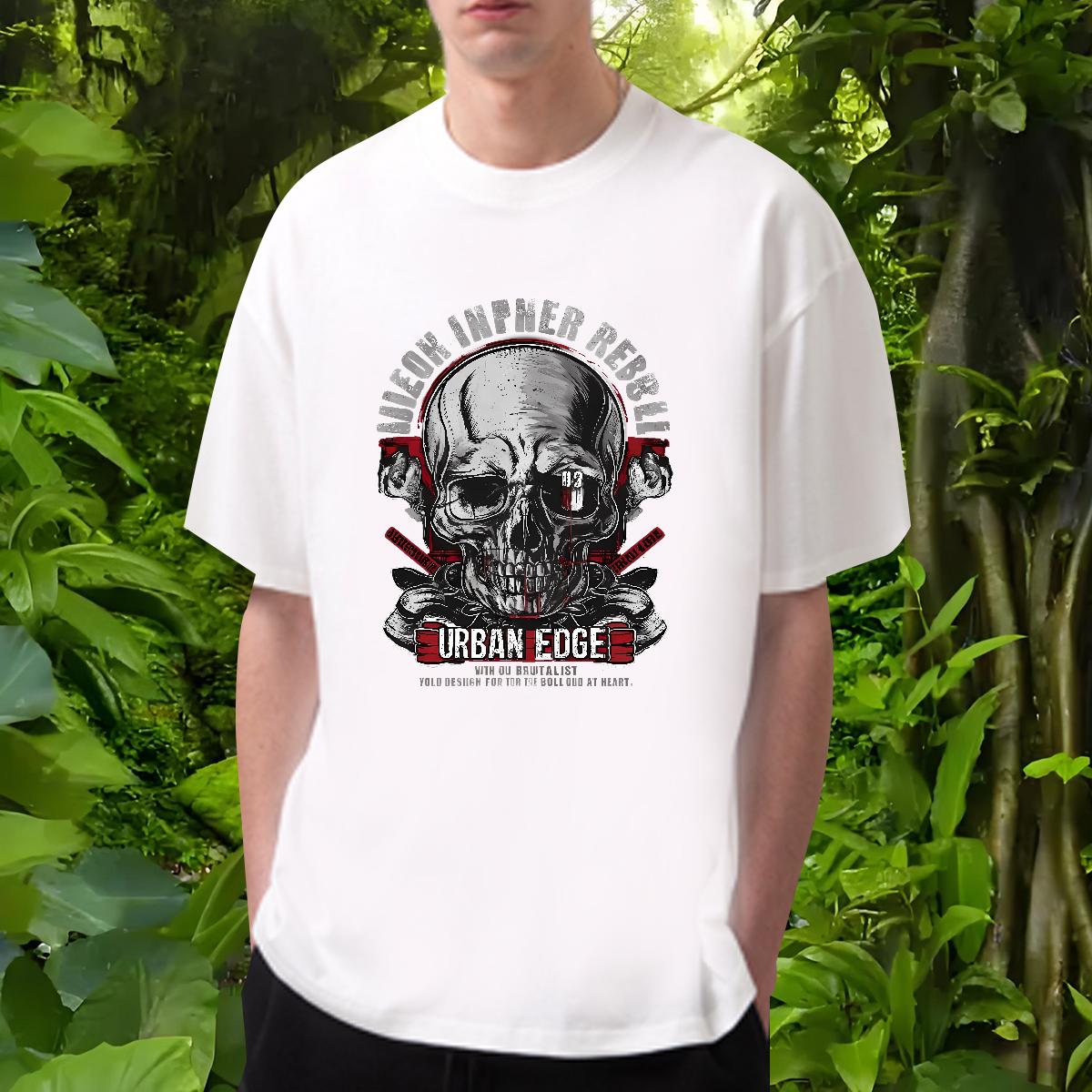 Fashion Casual T-Shirts Skeleton 230g 100% Cotton Cartoon Printing S-4XL Men Clothes T-Shirt Hip Hop Street Round Neck Short Sleeve Comfortable Wear