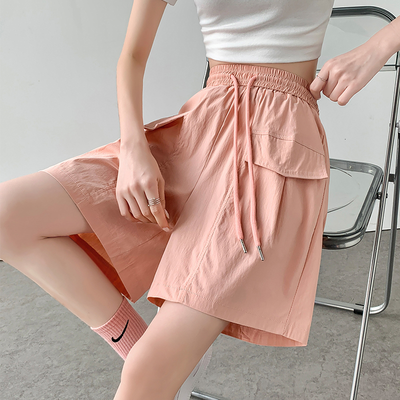 2024 Summer Ice Silk Speed Dry Five Cent Shorts for Women, High Waist, Thin, Loose, Straight, Versatile, Cool and Casual Pants