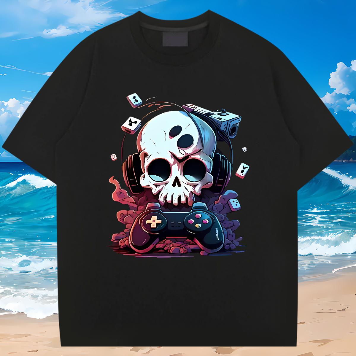 Loose Fit T Shirts Men Skeleton 230g 100% Cotton High Street Hip Hop Cotton O Neck Short Sleeves Men Tshirts Brand Plus Size Custom Polos