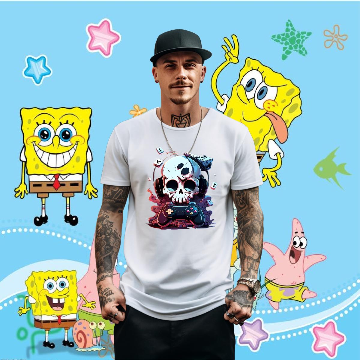 High Quality Men Clothes T-Shirt Skeleton 100% Cotton 230g Short Sleeve Cotton O-Neck Anime Printing Street Men T Shirts Cartoon Print Fashion Design 