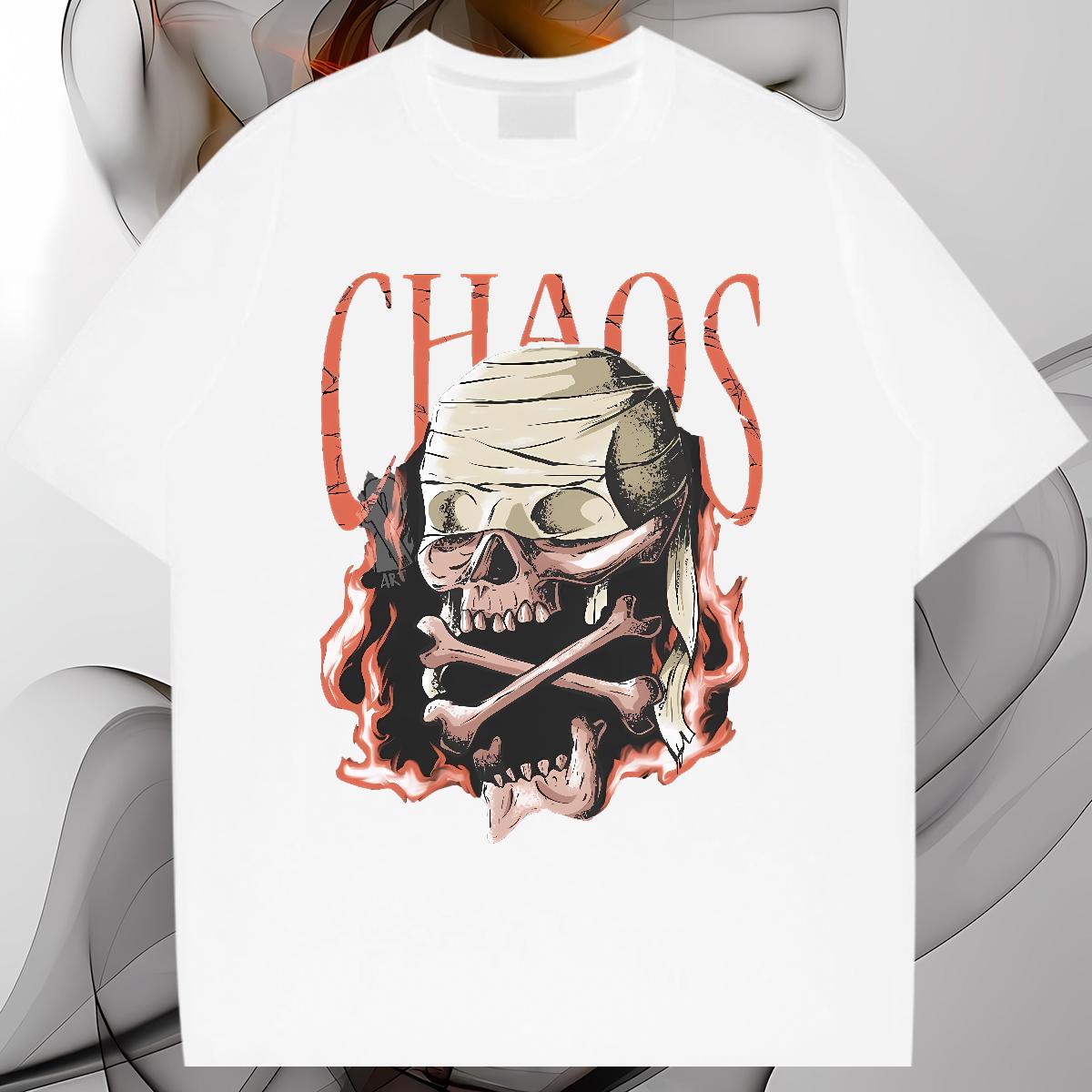 Designer Fashion T-Shirts for Men Skeleton 230g Cotton Anime Print Casual Beach Men Clothes T-Shirt Breathable Crew Neck Comfortable