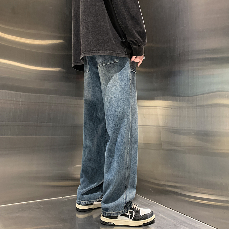 Discounted welfare summer loose straight leg pants for men, American high street yellow mud dyed jeans, men's large pocket
