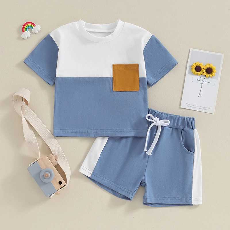 Clothing Sets Toddler Baby Boys 2 Piece Outfits Contrast Colors Short Sleeve T-Shirt and Elastic Shorts Summer Clothes Set