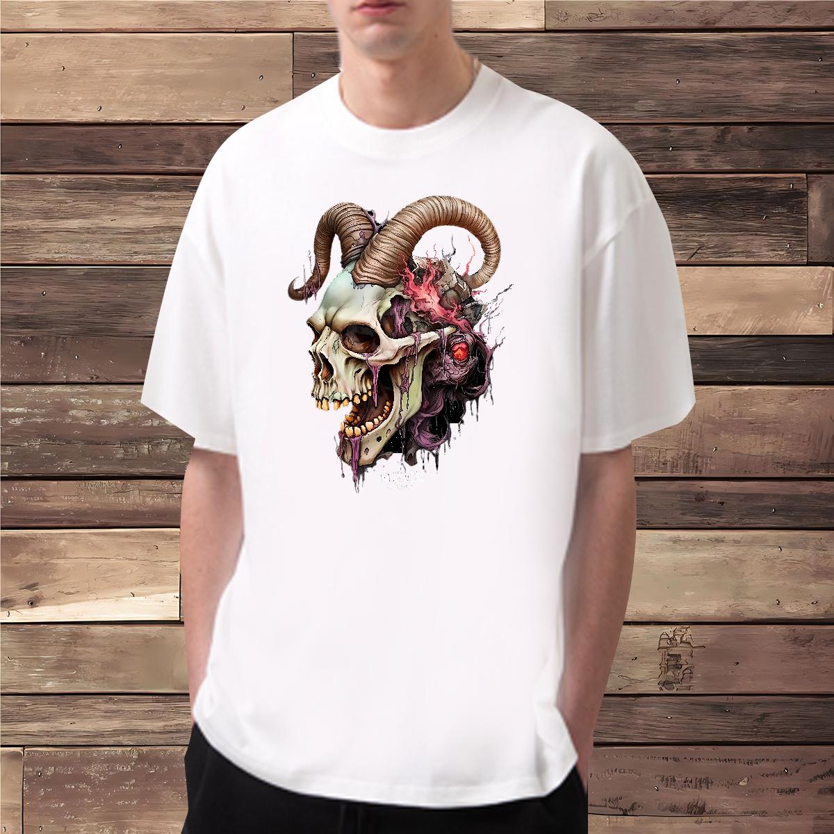 Brand T shirt Skeleton 230g Cotton Hip Hop Street Cotton O Neck Short Sleeves Men Tops Tees New Arrival DIY Anime Wear