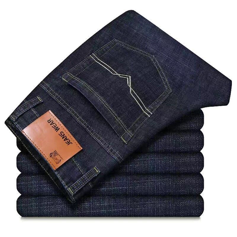 Kuming Jeans Men's Summer Thin High Waist Elastic Denim Loose Straight Size 28-40 Casual Pants