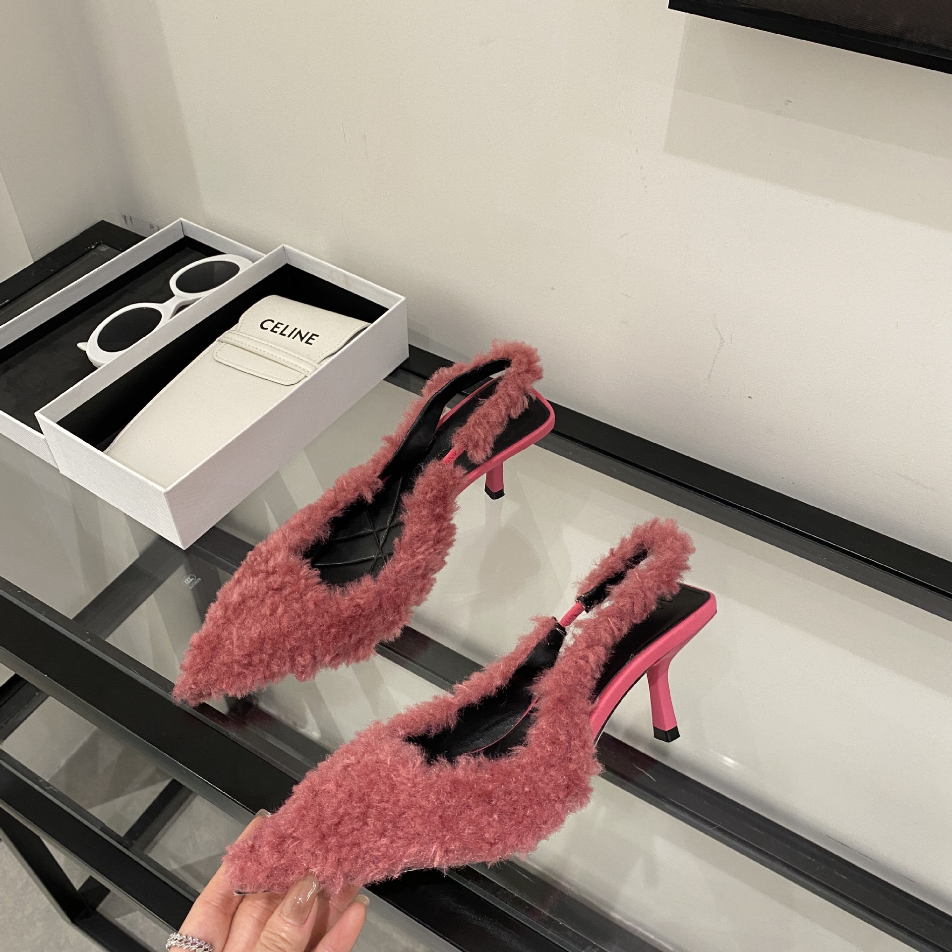 shipping women slim sandals Free heels fairy style for spring 2023. New design with pointed back and empty high-heeled fur sole Lhshoe