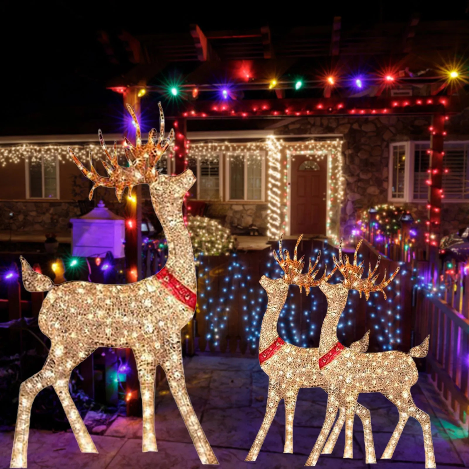 Lighted Christmas Deer Sleigh Outdoor Yard Decoration Winter For Front Yards 240716