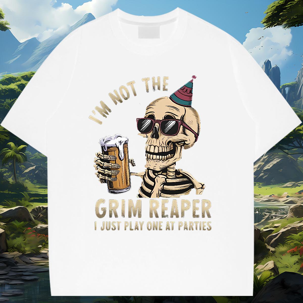 Popular T-Shirts for Men Skeleton 100% Cotton 230g Daily Wear Round Neck Short Sleeve Men Tshirts Fashion DIY Top Tees