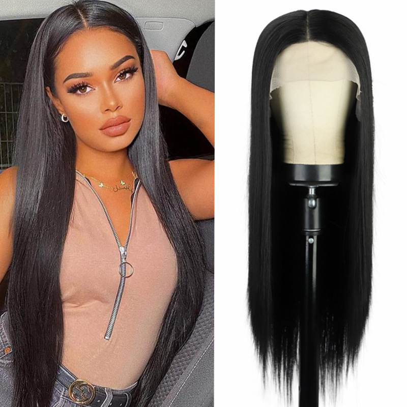 Synthetic Wig Mechanism T Part Lace Front Wigs Silky Straight Middle Part 1B# 60# Color Chemical Fiber 28inch Hair Products