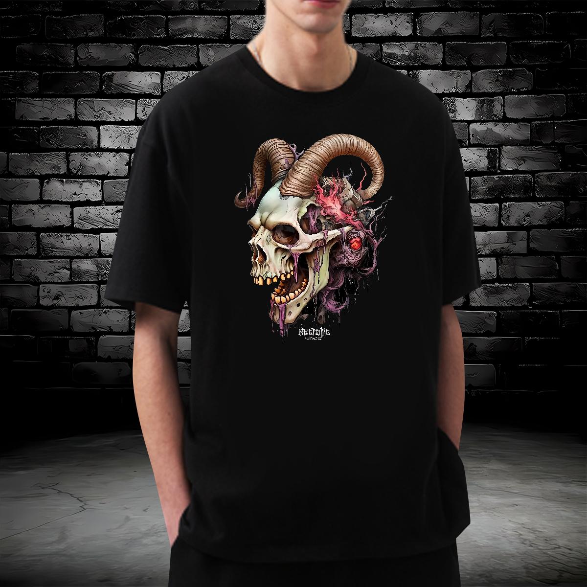 2024 New Men T Shirts Skeleton 230g 100% Cotton Anime Print Casual Beach Men Clothes T-Shirt Breathable Short Sleeve Loose