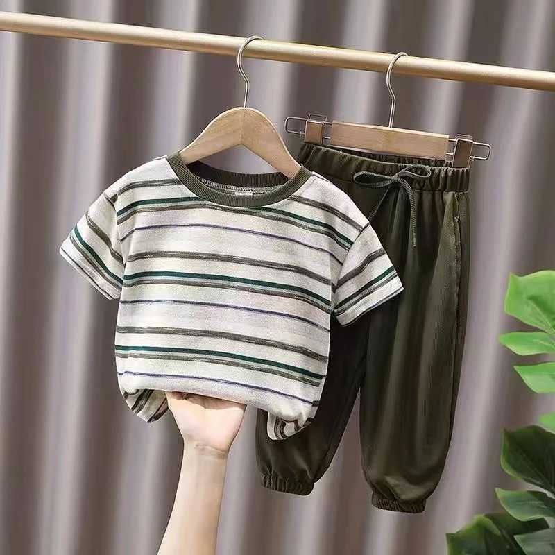 Clothing Sets Fashion Baby Girl Boy Ice Silk Clothes Set Striped T shirt+ Pant 2PCS Infant Toddler Child Clothes Suit Summer Baby Clothes 1-6Y