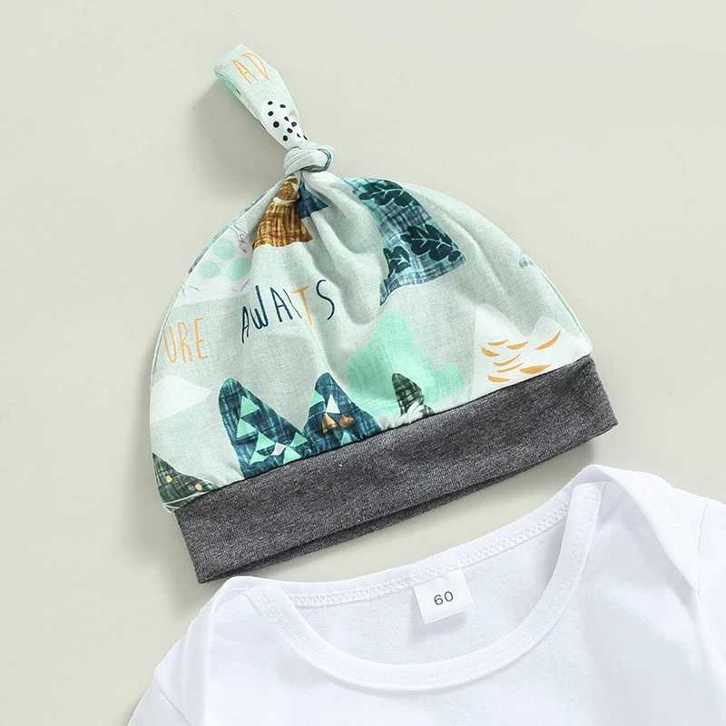 Clothing Sets Baby Boys Fall Clothes Outfit Letter Mountains Print Crew Neck Long Sleeve Romper Elastic Waist Long Pants Hat 3Pcs Set