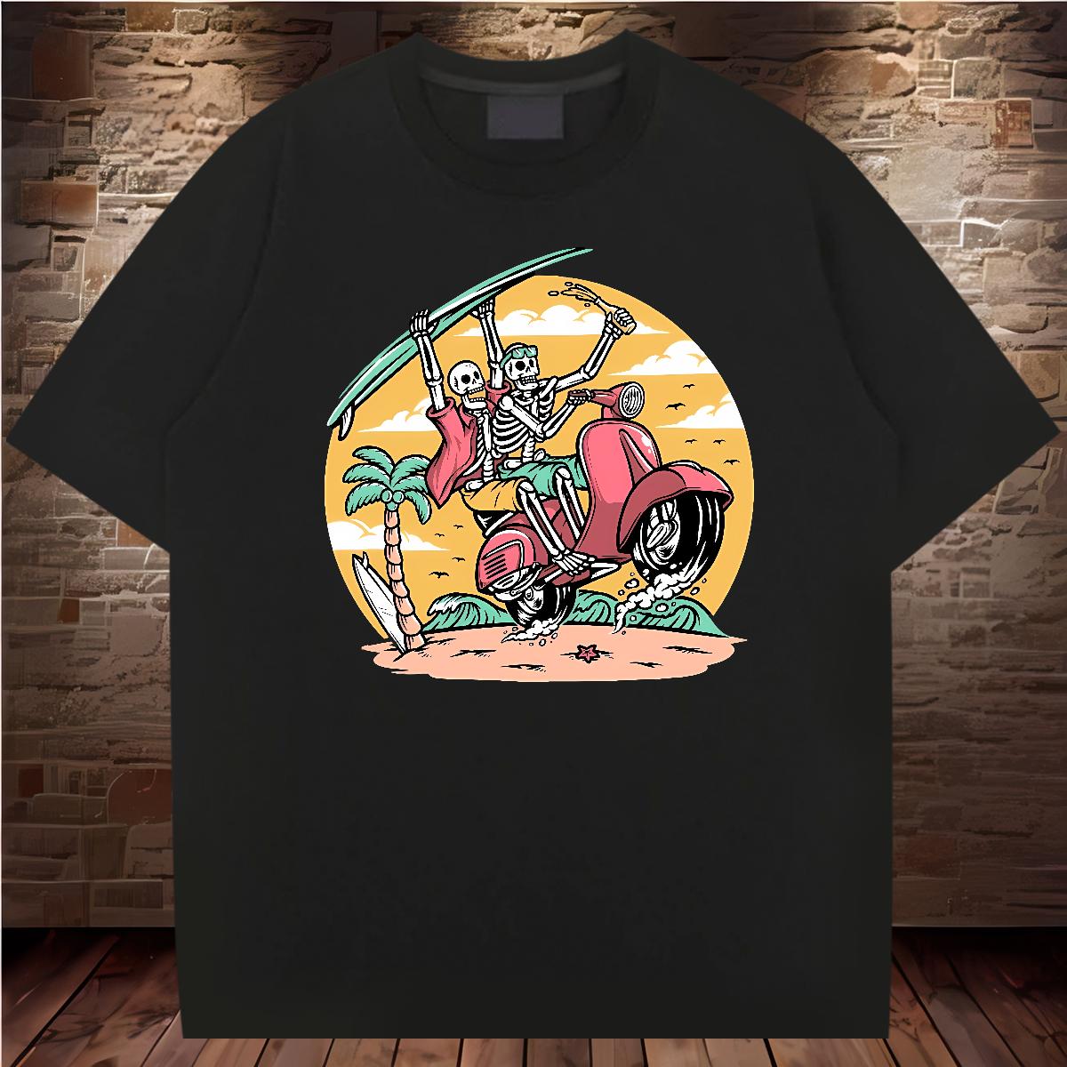 Fashion New T shirt Skeleton 100% Cotton 230g Black White Men Tees Daily Wear Breathable Short Sleeve Designer Clothes