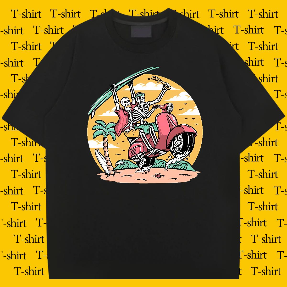 Loose Fit T Shirt For Man Skeleton 100% Cotton 230g Hip Hop O-Neck Short Sleeve Cotton Couples T Shirts DIY Customized Asian Size Wear