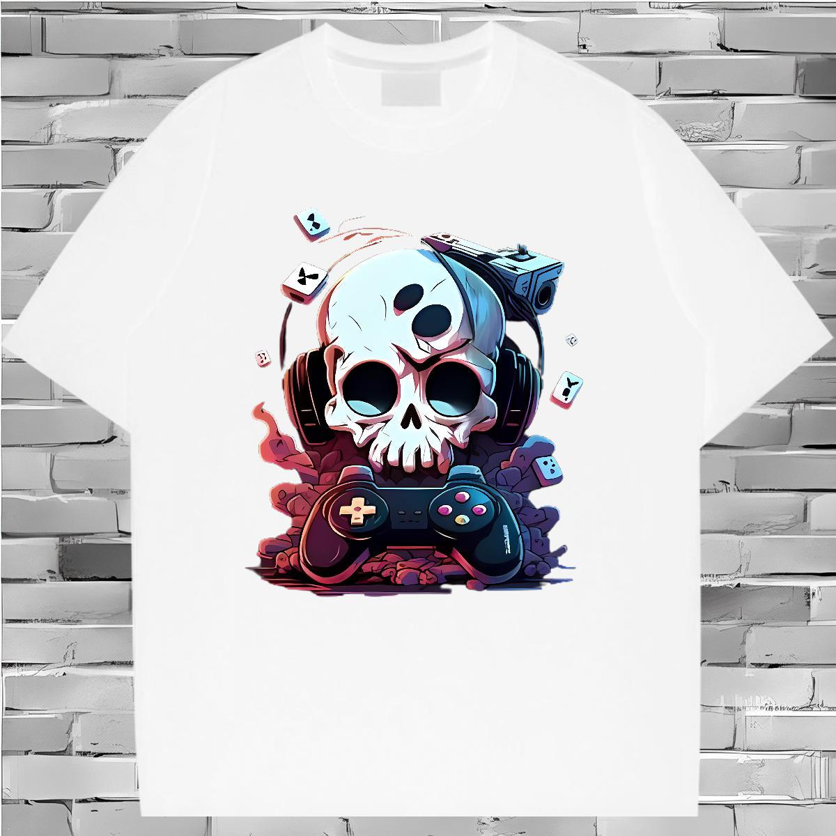 DIY T Shirts Men Skeleton 230g Cotton Customized Casual Daily Wear Tshirt for Man Woman Crew Neck Cotton Breathable Comfortable