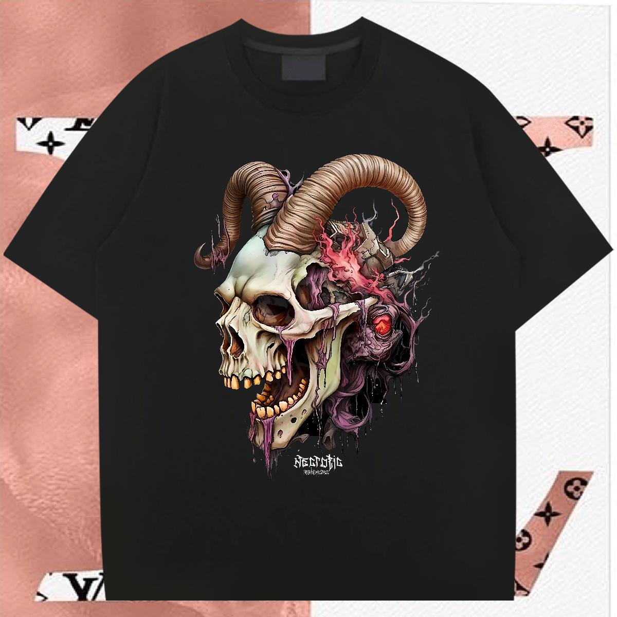 2024 New T-Shirts for Men Skeleton 230g Cotton DIY Anime Couples T Shirts High Street Hip Hop Breathable Crew Neck Popular Clothes
