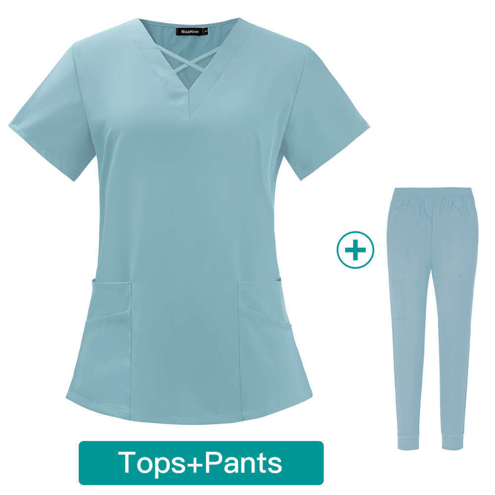 Niaa Hinn Scrubs Zip Up Scrubs New Arrival Non-ironing French Printing Business Affairs Self-cultivation Short Waist Linen