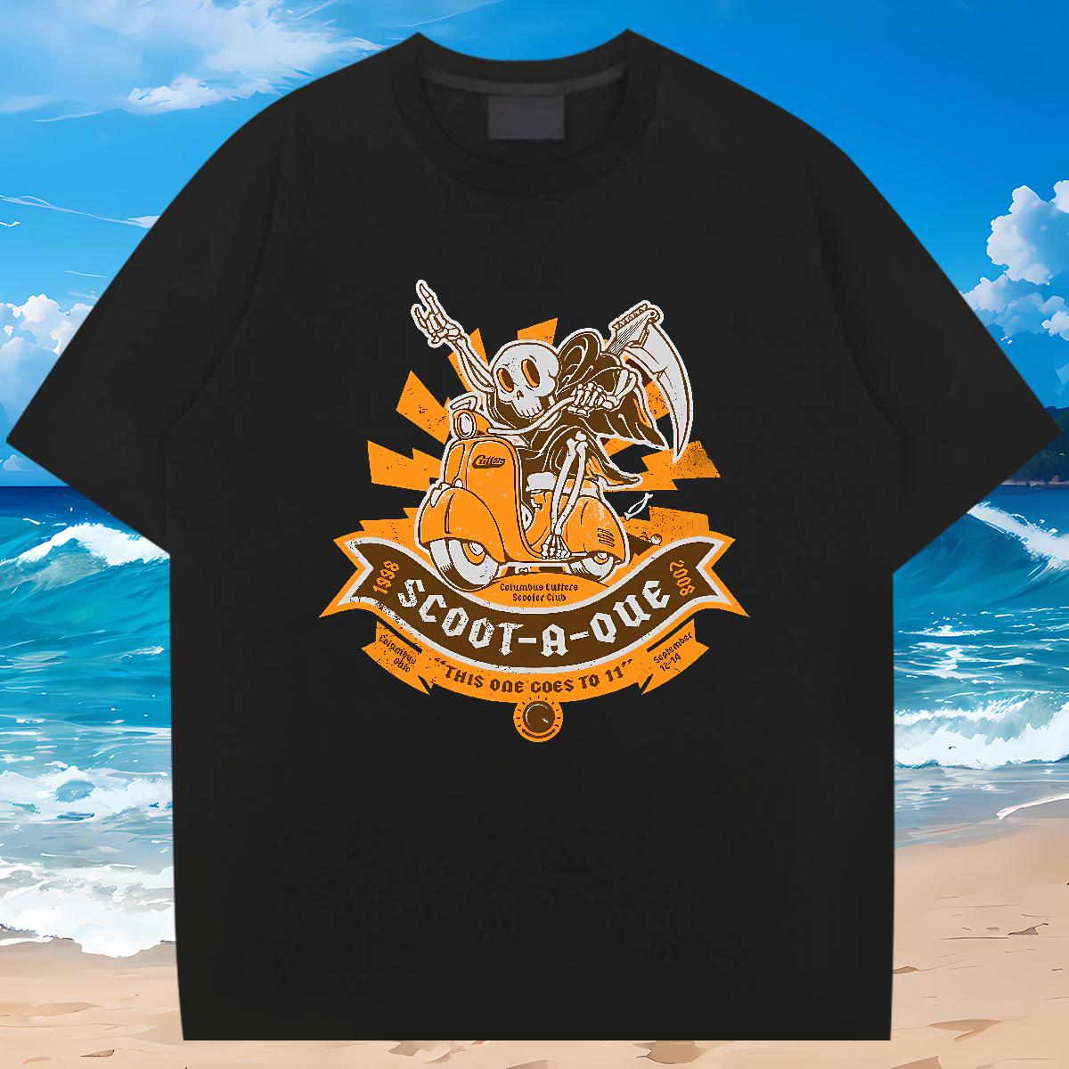 Loose Fit T Shirts Men Skeleton 230g Cotton Home Outdoor Cotton Breathable Men Clothes T-Shirt New Designer Cartoon Print Tees