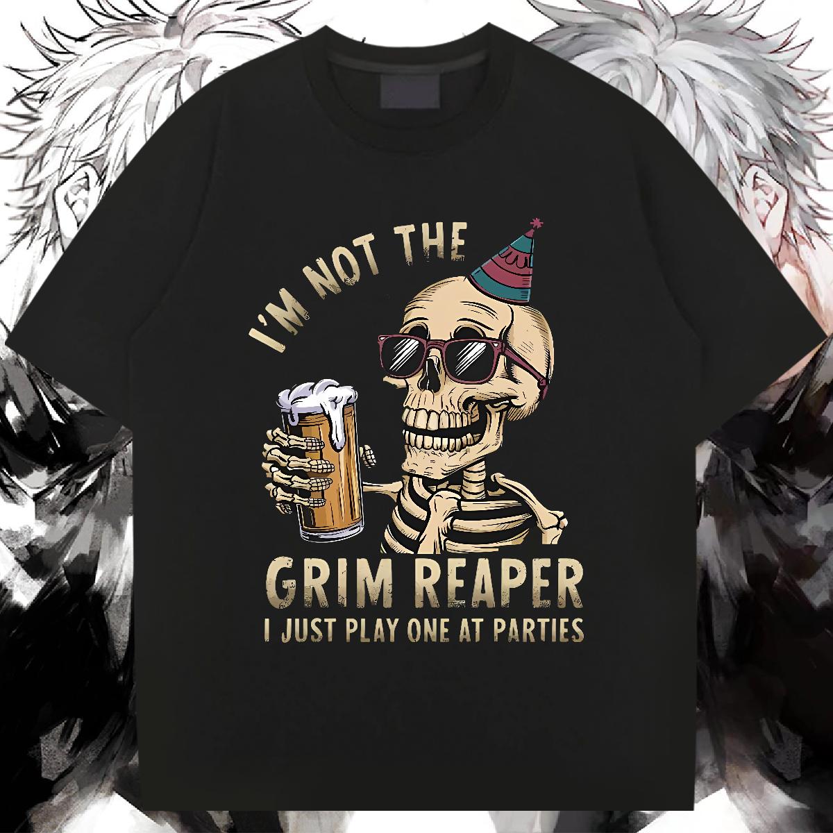 Cool Tshirts Skeleton 230g 100% Cotton Breathable Crew Neck Casual Beach T-Shirts Oversized 2024 Tops Tees