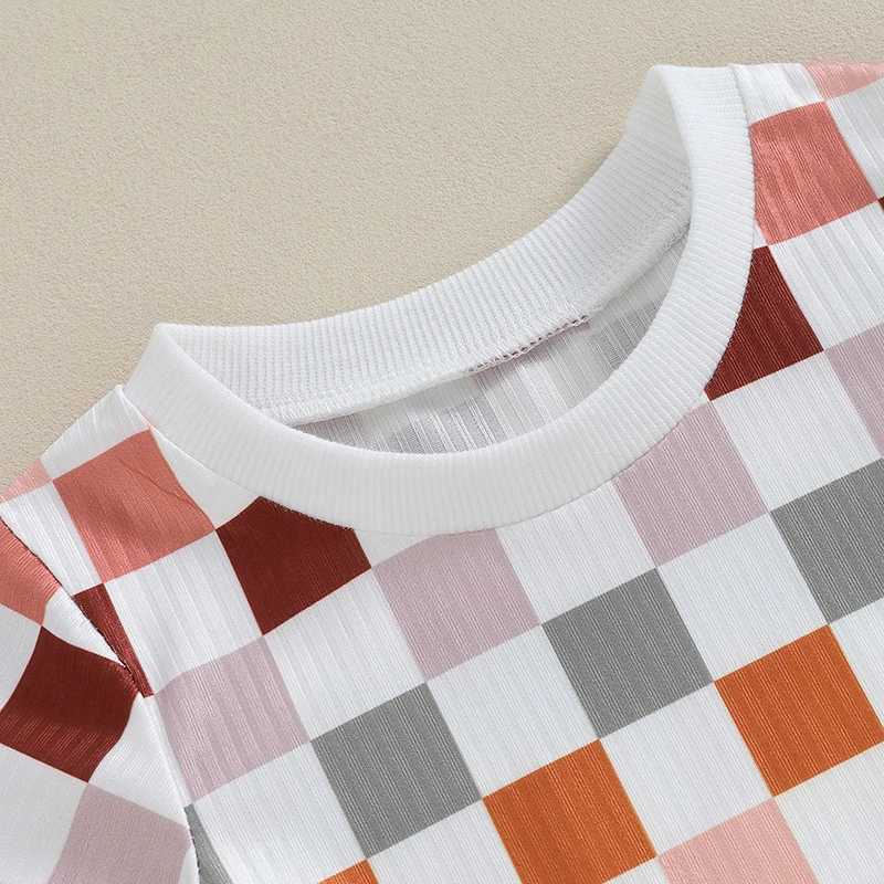 Clothing Sets 2024 Summer Toddler Baby Clothes Short Sleeve Crewneck Tops and Checkerboard Print Shorts Suit For 0-3Y Infant Boy Casual Outfit