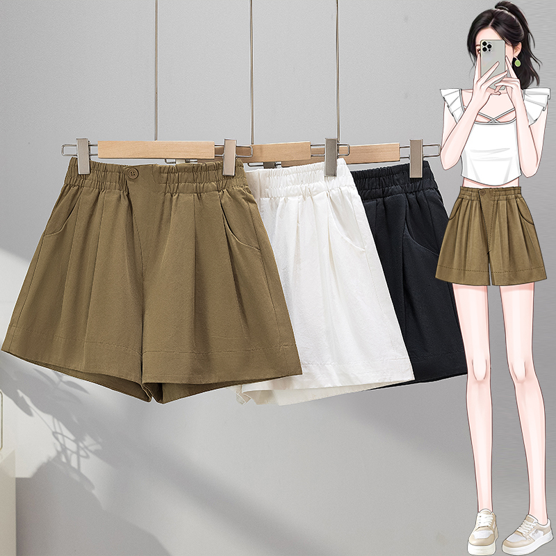 Large size pure cotton flower bud shorts women's summer loose wide leg Korean version casual high elastic waist hot pants