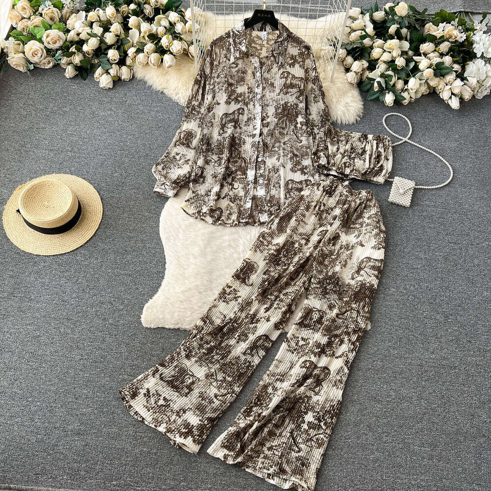 Dopamine Sister Pure Desire Fashion Set Women's Spring/summer Loose Pleated Shirt+bra+draping High Waist Pants Long Summer Dress Novelty Waist Ov