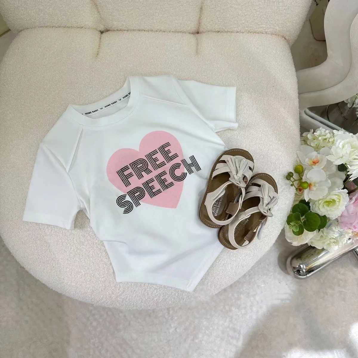 Clothing Sets Girls Summer Set 2024 New Western Style Girl Sweet Pink Love Short Sleeves+Fashionable Short Skirt Two Piece Set Kids Outfits