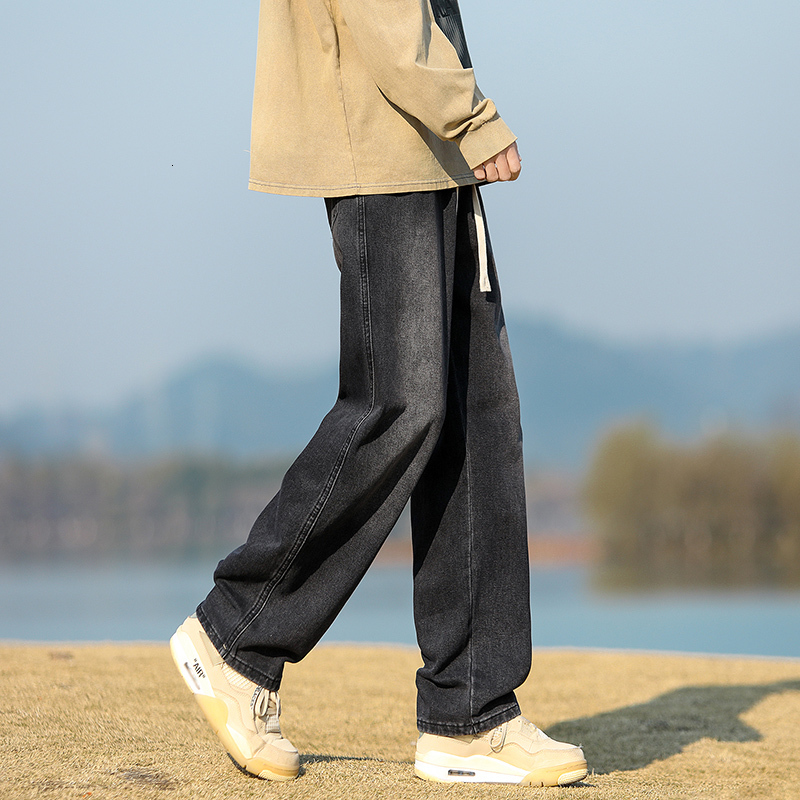 2024 Summer New Trendy Brand Water Washed Elastic Waist Jeans for Men, Loose Straight and Versatile Casual Men's Pants