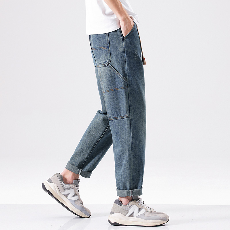 Jeans men 2024 new summer straight tube loose American elastic casual long pants