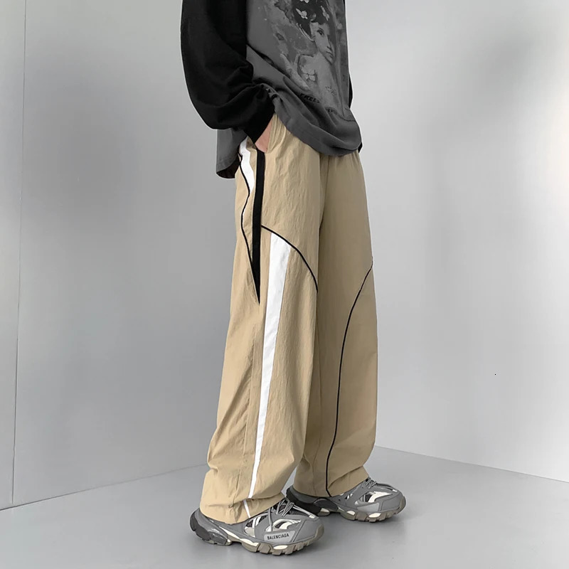 Mens y2k Striped Baggy Cargo Pants Sweatpants Sportswear Wide Leg Harajuku Track Pants Trousers men Korean Autumn Clothes 240717