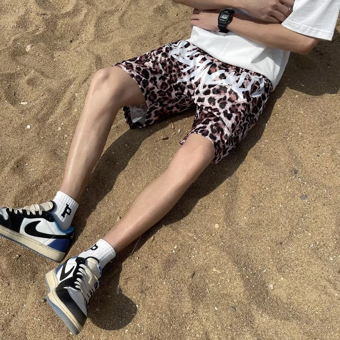 Beach pants leopard print trendy cropped shorts, simple and loose fit, Shangchao brand men's shorts H7.18#20
