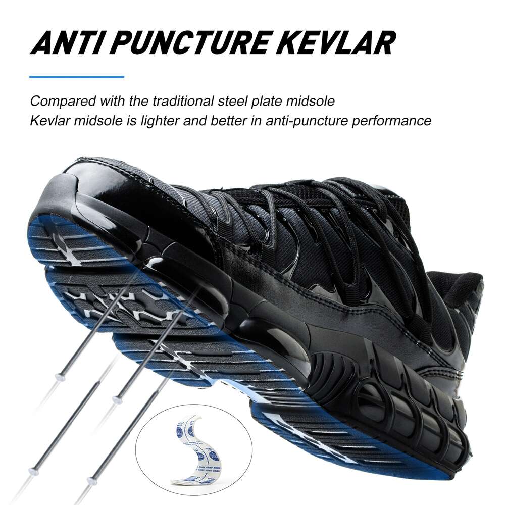 Air Cushion Men Steel Toe Sneaker Puncture Proof Sport Shoes Man Safety Black Male Work Boots Plus Size