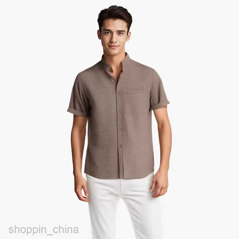 Mens Casual Shirts Summer New Men's Short sleeved Solid Cotton Linen Men's Shirt tops