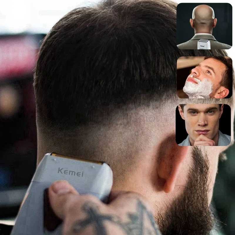 Kemei Rechargeable Hair Electric Shaver Beard Electric Razor For Men Bald Head Shaving Machine Foil Titanium Cordless ShaperB240709