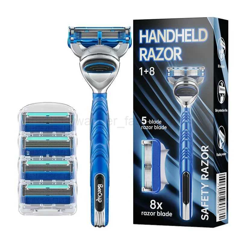 Razor Manual Shaver Six Layers of Blades Eight Replacement Cutter Heads With Knife Holder For Men Razor Old Style BladesB240709