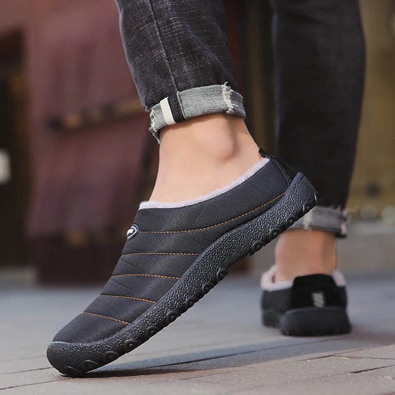 Men Warm Cotton Slippers Winter Women Home Plush Shoes Waterproof Couple Thick Sole Warm Fur Slides Outdoor Casual Snow Boots 240713