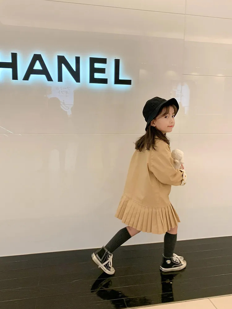 Girls Tench Coats Spring Autumn Children Cotton Fashion Windbreaker Jackets Teens Kids Double Breasted Clothes Outerwear 240711